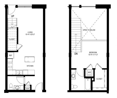 Floor plan for 1 bed, 2 baths, 853 sqft